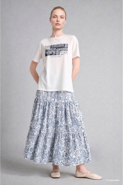Flexible Waist Floral Maxi Skirt