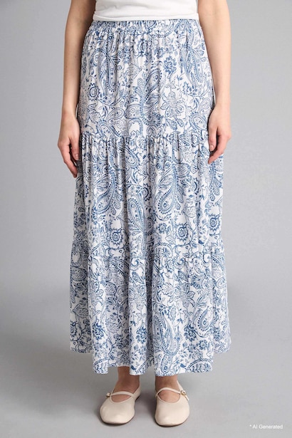 Flexible Waist Floral Maxi Skirt
