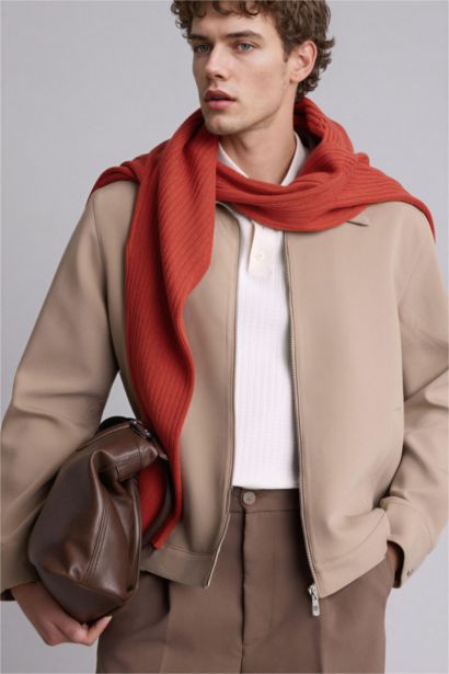 Slım Fıt Polo Yaka Astarlı Fermuarlı Mont