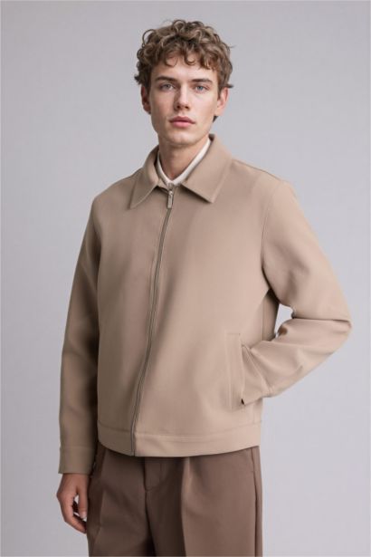 Slım Fıt Polo Yaka Astarlı Fermuarlı Mont