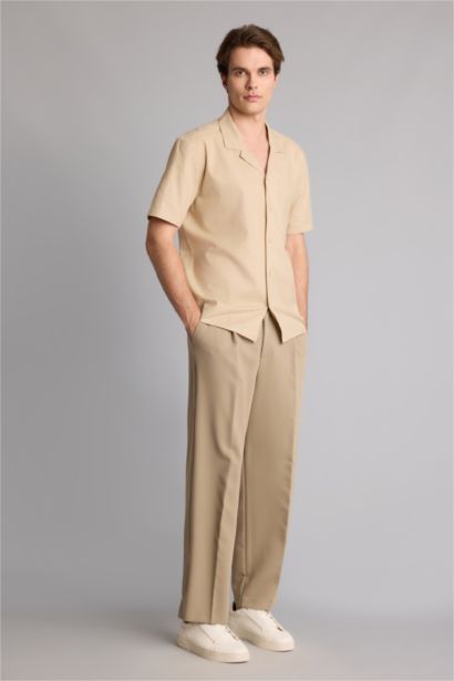Regular Fit Linen Blended Short Sleeve Shirt