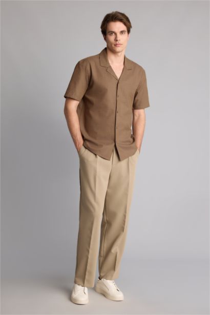 Regular Fit Linen Blended Short Sleeve Shirt