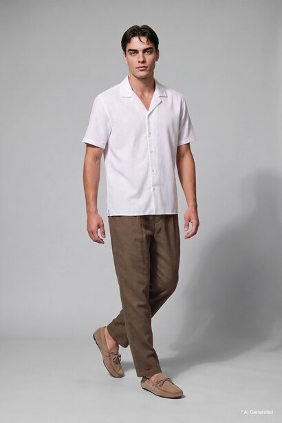 Regular Fit Keten Karışımlı Gömlek