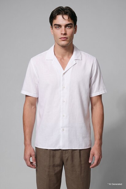 Regular Fit Keten Karışımlı Gömlek