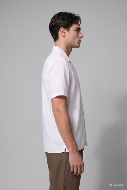 Regular Fit Keten Karışımlı Gömlek
