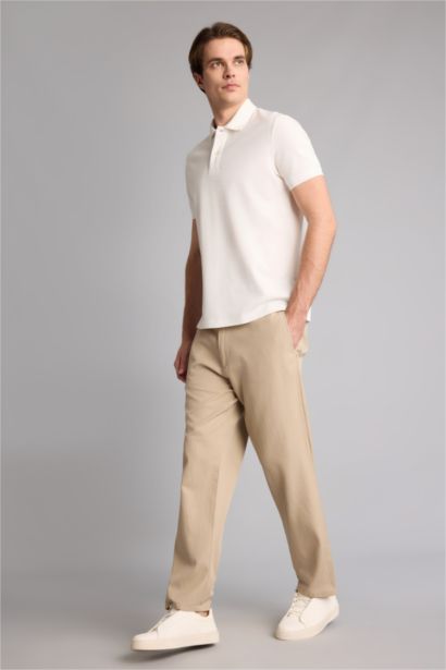 Regular Fit Elastic Waist Straight Leg Trousers