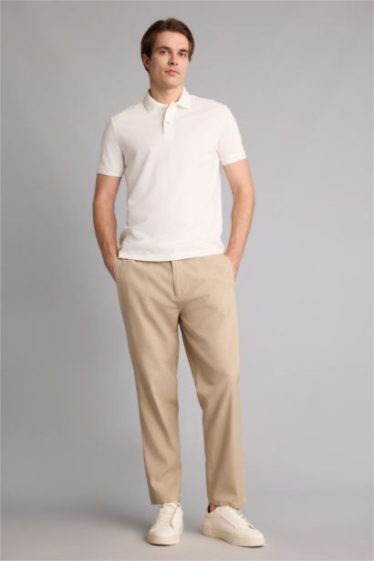 Regular Fit Elastic Waist Straight Leg Trousers