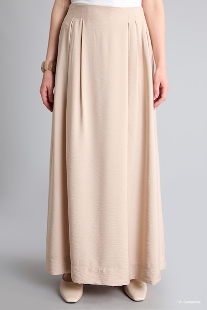 Folded Wide Leg Pleated Beige Trousers