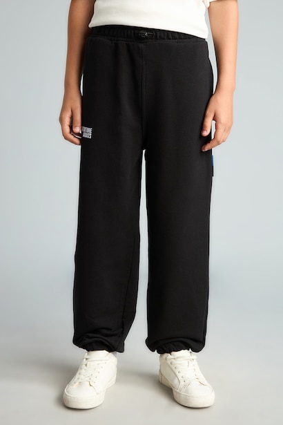 Pantalon de survêtement noir imprimé à taille élastique Coupe ballon pour garçon
