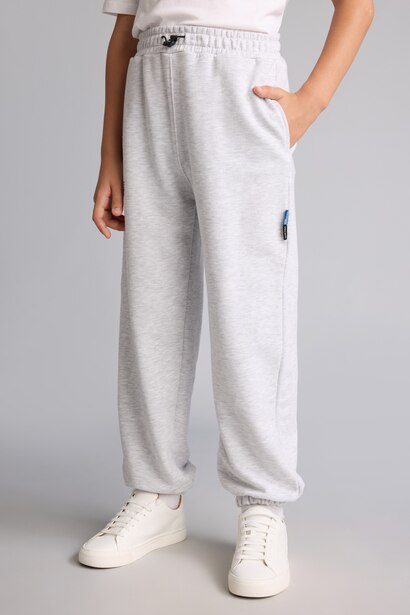 Pantalon de survêtement gris clair chiné oversize imprimé en coton pour garçon