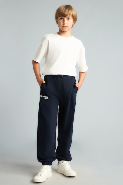 Pantalon de survêtement bleu marine imprimé à taille élastique Coupe ballon pour garçon