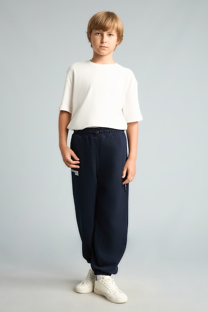 Pantalon de survêtement bleu marine imprimé à taille élastique Coupe ballon pour garçon