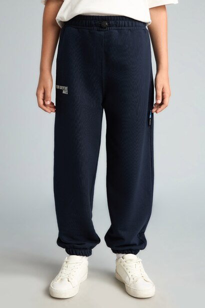 Pantalon de survêtement bleu marine imprimé à taille élastique Coupe ballon pour garçon