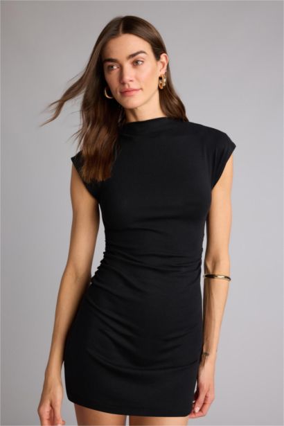 Bodycon Vücudu Saran Ribana Mini Elbise