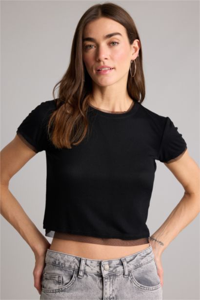 Slım Fıt Basıc Fitilli Kaşkorse Tişört