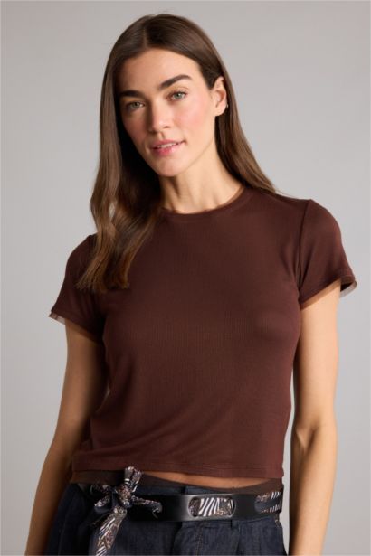 Slım Fıt Basıc Fitilli Kaşkorse Tişört