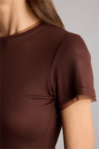 Slım Fıt Basıc Fitilli Kaşkorse Tişört