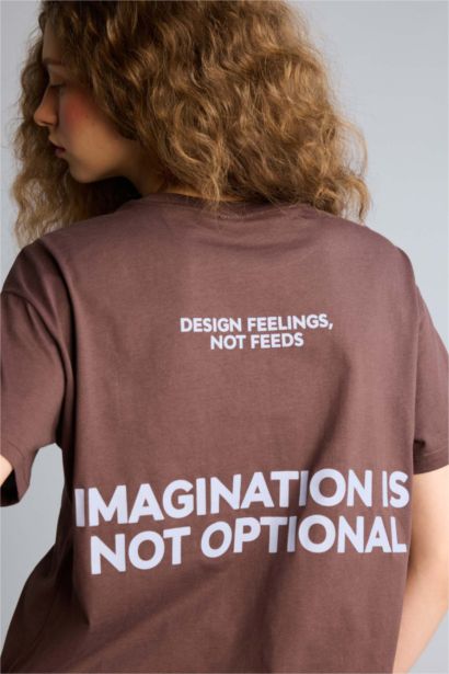 Oversıze Bisiklet Yaka Baskılı Kısa Kollu Tişört