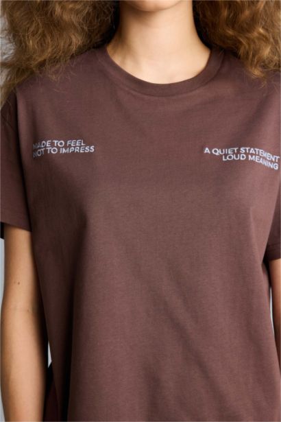 Oversıze Bisiklet Yaka Baskılı Kısa Kollu Tişört