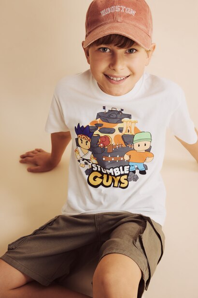 %100 Pamuk Stumble Guys Lisanslı Tişört Erkek Çocuk