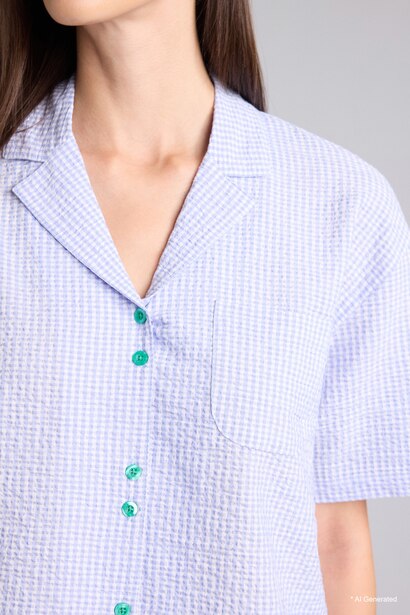 Regular Fıt Kısa Kollu Düğmeli Üst Kısa Paça Şort Dokuma Pijama Takımı
