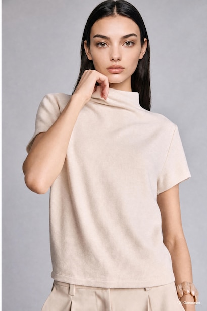 Regular Fit Semi-High Neck Short Sleeve T-Shirt