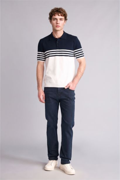 Standard Fit Polo Collar Striped Short Sleeve Polo T-Shirt