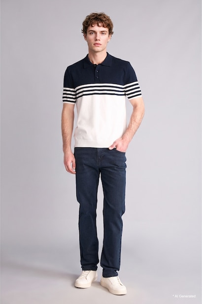 Standard Fit Polo Collar Striped Short Sleeve Polo T-Shirt
