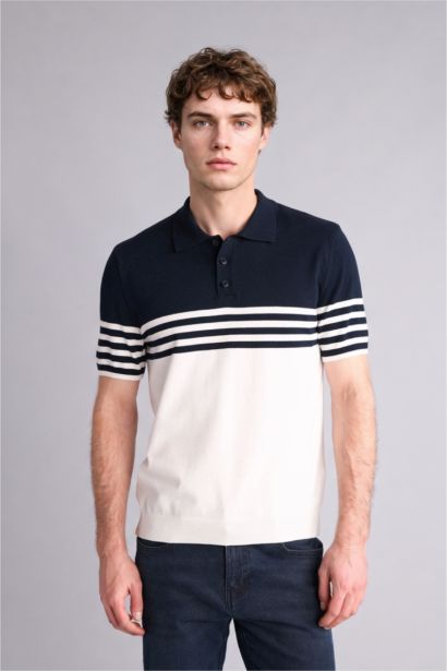 Standard Fit Polo Collar Striped Short Sleeve Polo T-Shirt