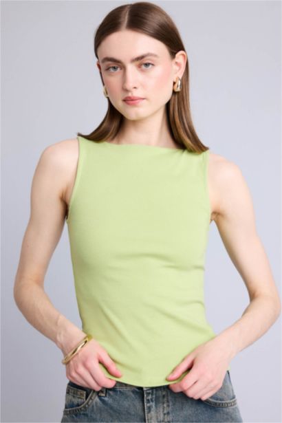 Slim Fit Ribana Boat Collar Tank Top