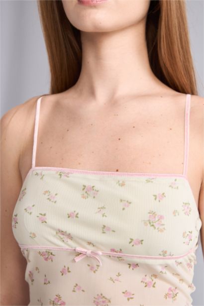 Slim Fit Floral Tulle Strappy Tank Top