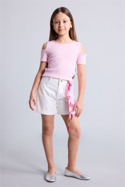 Mom Fit Gabardin Şort Kız Çocuk