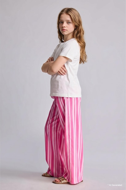 Girl Striped Wide Leg Trousers