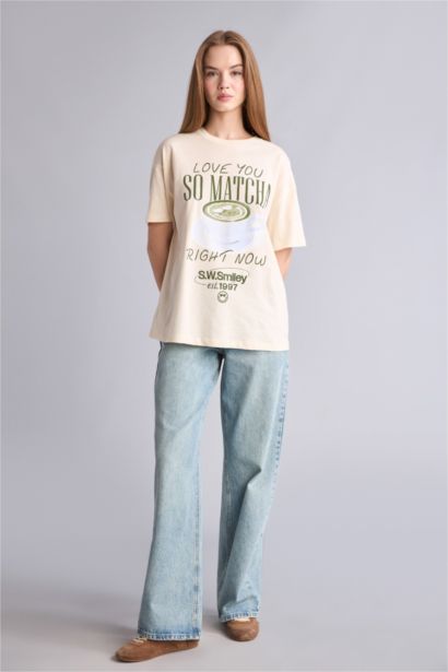 Baskılı Oversize Kız Çocuk Tişört