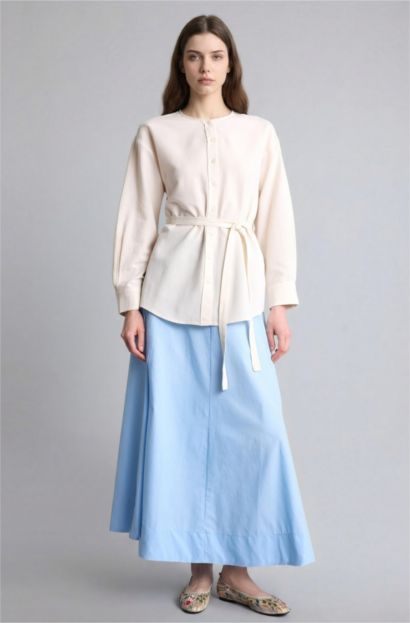 Regular Fit Uzun kollu Keten Karışımlı Tunik