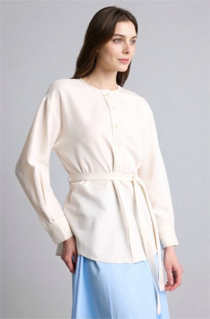 Regular Fit Uzun kollu Keten Karışımlı Tunik