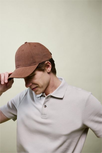 Erkek Basıc Düz Keten Karışımlı Cap Şapka