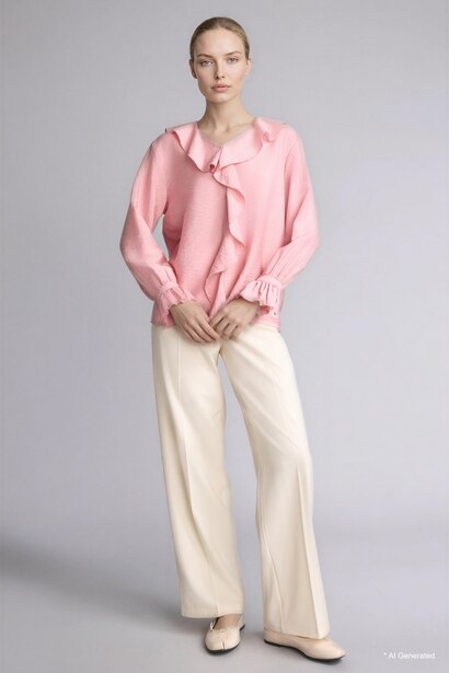 Regular Fit V-Neck Long Sleeve Blouse