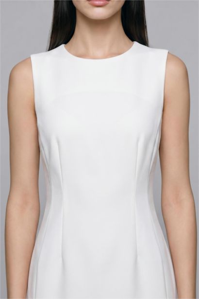 Sleeveless Crew Neck Ecru Mini Dress
