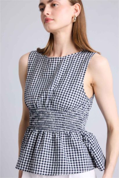 Fitted Kolsuz Kareli Bluz