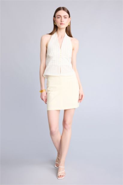 Fitted Kolsuz Çizgili Bluz