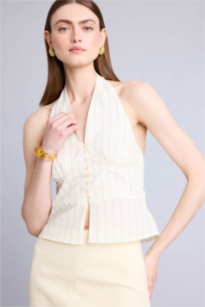 Fitted Kolsuz Çizgili Bluz