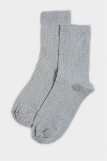 Kadın Parıltılı 2'li Pamuklu Uzun Çorap