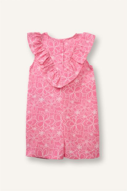 Çiçekli Keten Tulum Kız Bebek