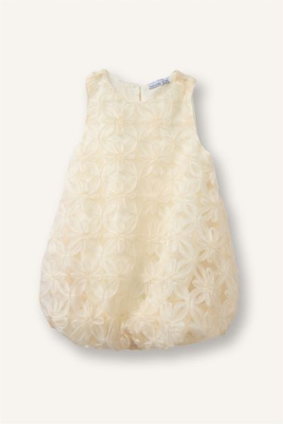 Çiçekli Kolsuz Dantel Elbise Kız Bebek