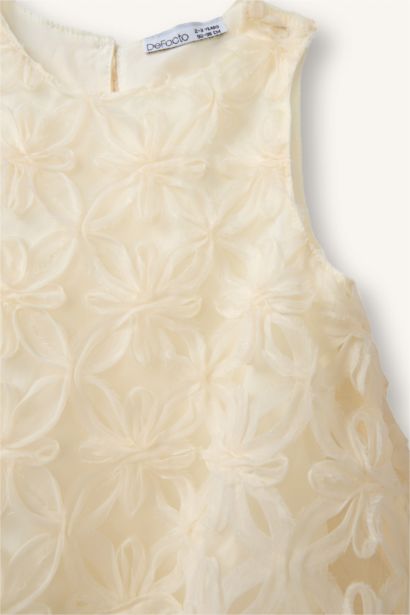 Çiçekli Kolsuz Dantel Elbise Kız Bebek