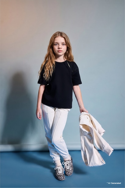 Girl Basic Crew Neck Short Sleeve Dropped Shoulder T-Shirt