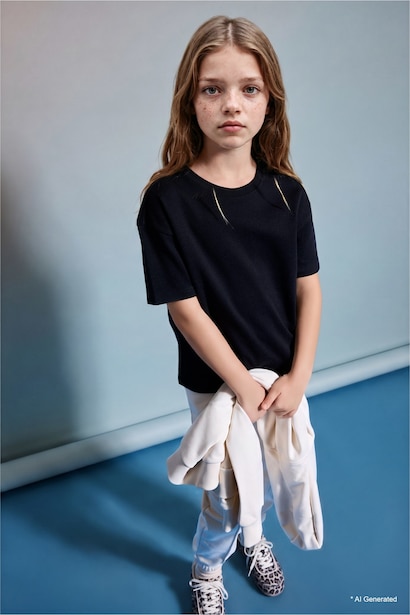Girl Basic Crew Neck Short Sleeve Dropped Shoulder T-Shirt