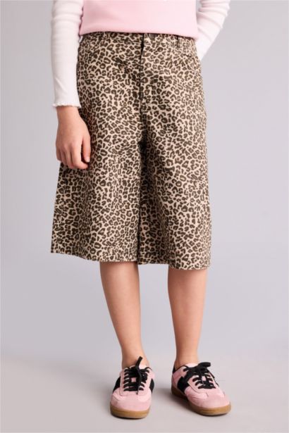 Leopar Desenli Gabardin Şort Kız Çocuk