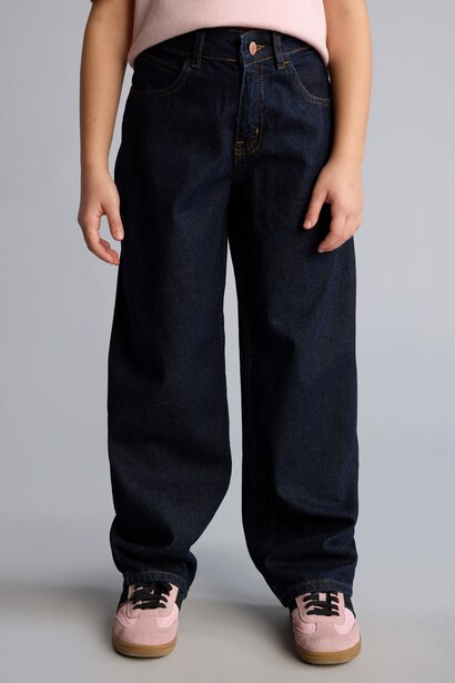 %100 Pamuk Baggy Fıt Jean Pantolon Kız Çocuk